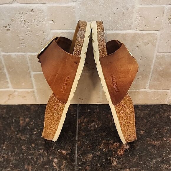 Birkenstock Brown Slide Sandals with Gold Buckle SIZE 39 - Picture 12 of 13